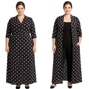 Vintage Kathryn Deene Black & White Graphic Print Duster Dress – Size 2X